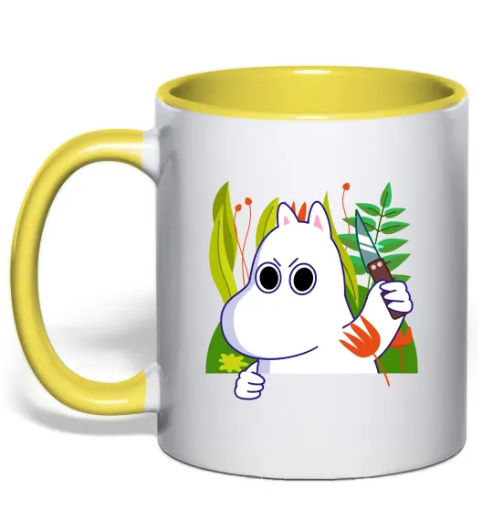 Чашка с цветной ручкой Мумі-троль з ножиком Лимонный фото