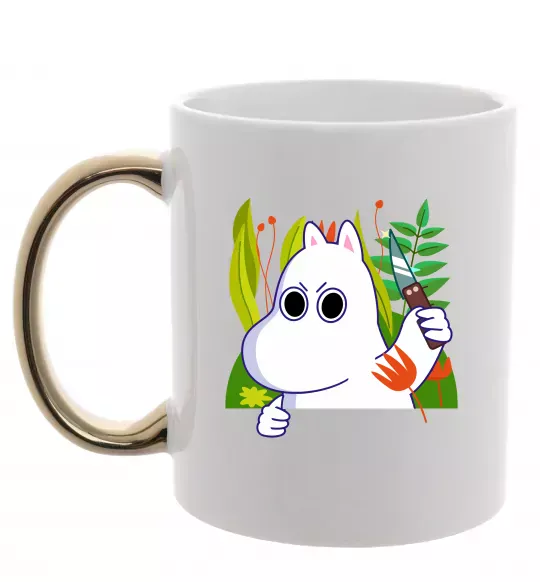 Чашка з кольоровою ручкою Мумі-троль з ножиком Золото фото