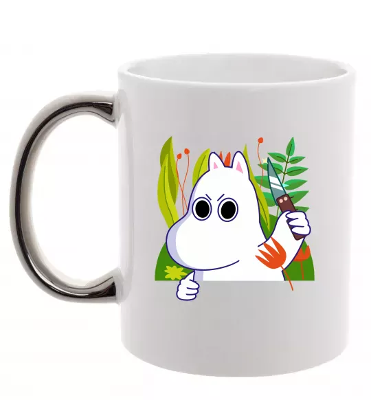 Чашка з кольоровою ручкою Мумі-троль з ножиком Срібло фото