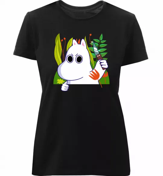 Женская премиум футболка Мумі-троль з ножиком Черный фото