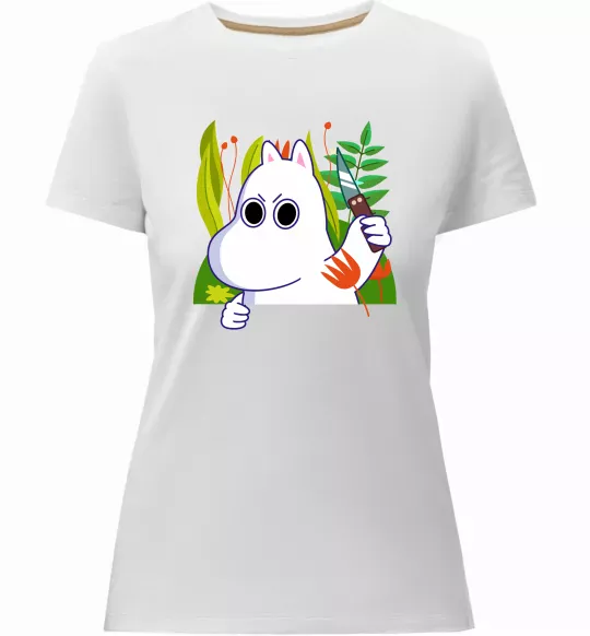 Женская премиум футболка Мумі-троль з ножиком Белый фото