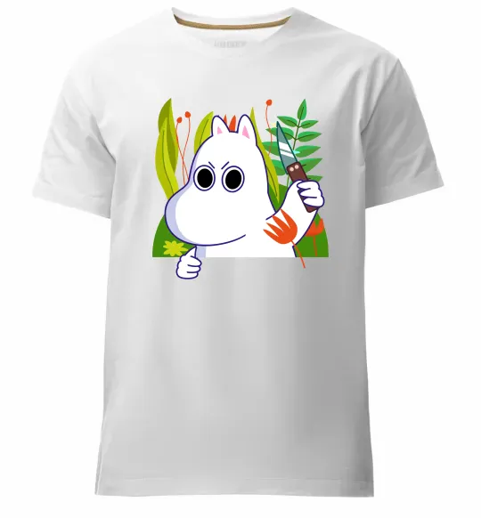 Чоловіча преміум футболка Мумі-троль з ножиком Білий фото