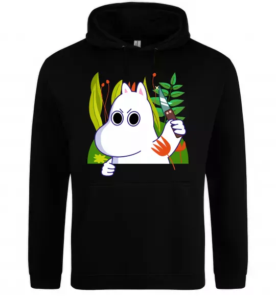 Женская толстовка (худи) Мумі-троль з ножиком Черный фото