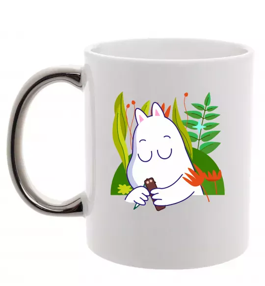 Чашка з кольоровою ручкою Мумі-троль Срібло фото