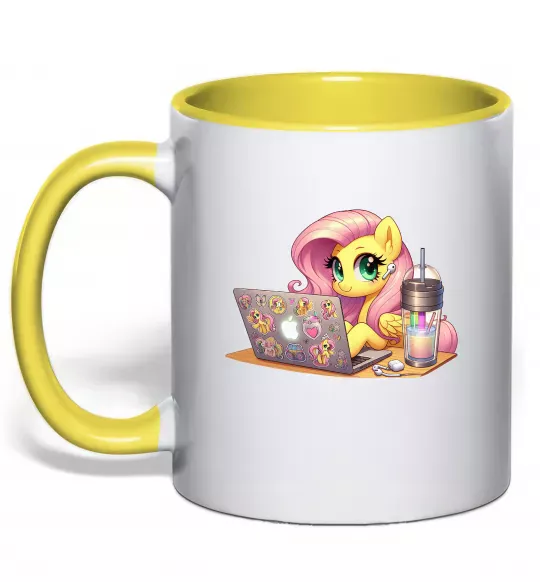 Чашка с цветной ручкой Поні Флаттершай Солнечно желтый фото