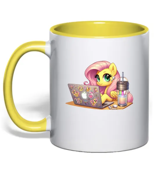 Чашка с цветной ручкой Поні Флаттершай Лимонный фото