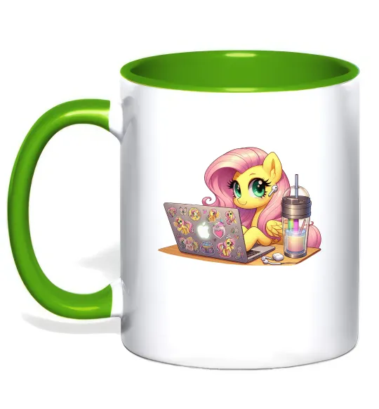 Чашка с цветной ручкой Поні Флаттершай Лаймовый фото