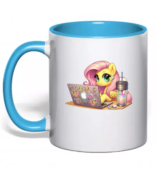 Чашка с цветной ручкой Поні Флаттершай Голубой фото