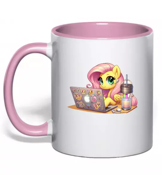 Чашка с цветной ручкой Поні Флаттершай Нежно розовый фото