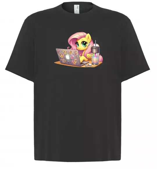 Футболка Оверсайз Поні Флаттершай Черный фото