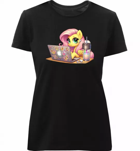 Женская премиум футболка Поні Флаттершай Черный фото