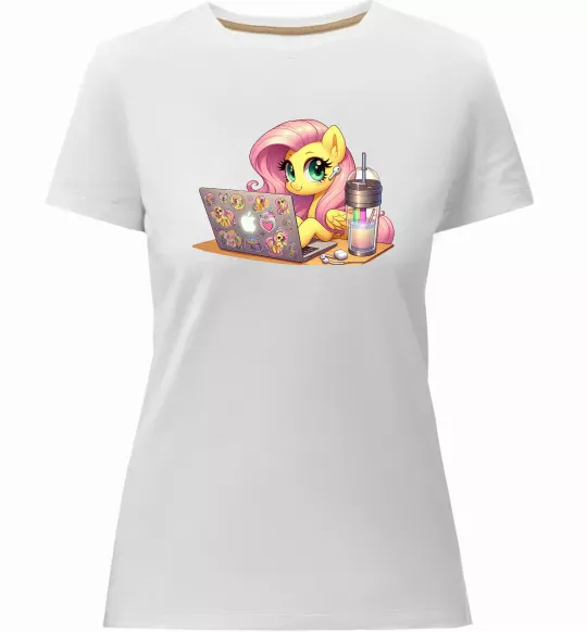 Женская премиум футболка Поні Флаттершай Белый фото