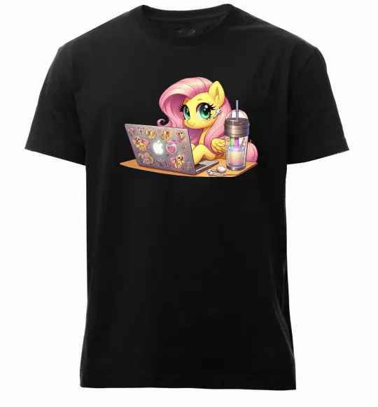 Мужская премиум футболка Поні Флаттершай Черный фото