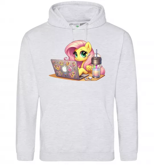 Мужская толстовка (худи) Поні Флаттершай Серый меланж фото