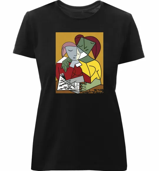 Жіноча преміум футболка Two Girls Reading Books Чорний фото