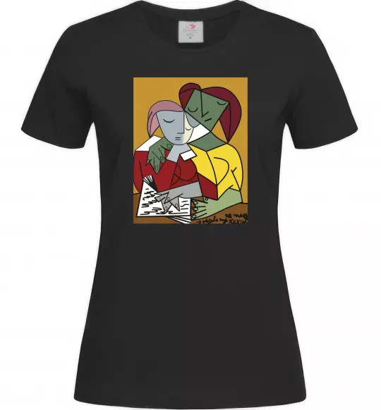 Жіноча футболка Two Girls Reading Books Чорний фото