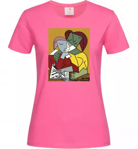 Жіноча футболка Two Girls Reading Books Яскраво-рожевий фото