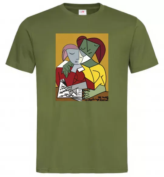 Чоловіча футболка Two Girls Reading Books Оливковий фото