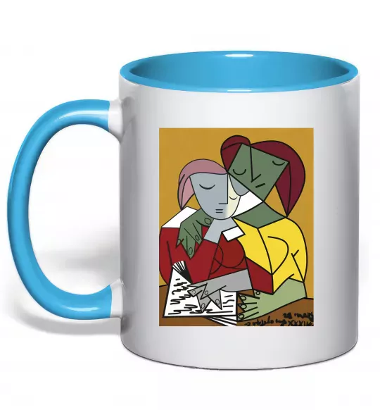 Чашка з кольоровою ручкою Two Girls Reading Books Блакитний фото