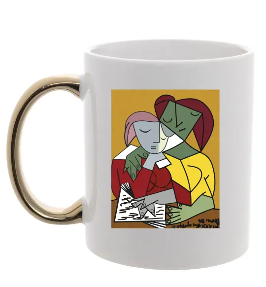 Чашка з кольоровою ручкою Two Girls Reading Books Золото фото