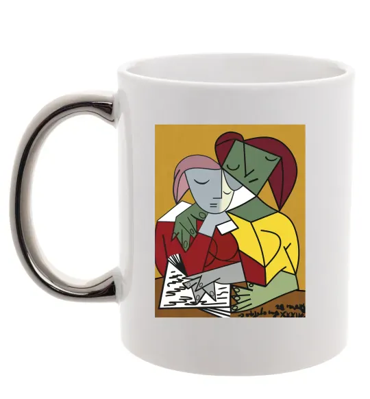 Чашка з кольоровою ручкою Two Girls Reading Books Срібло фото