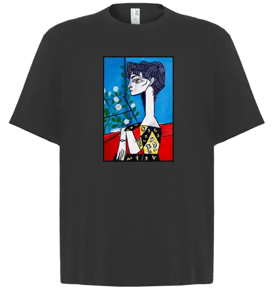 Футболка Оверсайз Жаклін із квітами Черный фото