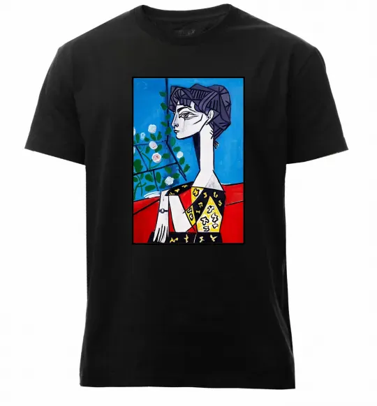 Мужская премиум футболка Жаклін із квітами Черный фото