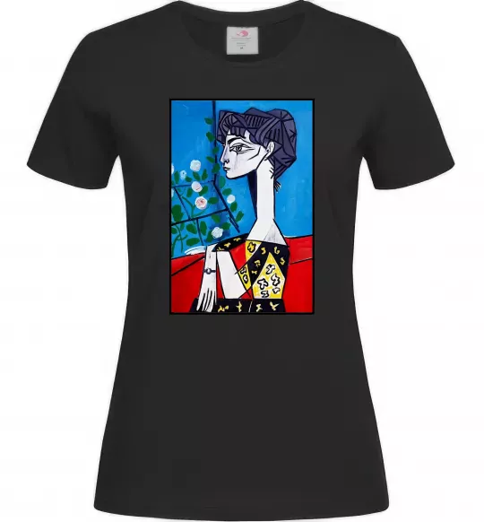 Женская футболка Жаклін із квітами Черный фото