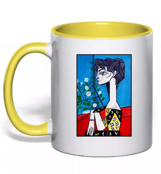 Чашка с цветной ручкой Жаклін із квітами Солнечно желтый фото