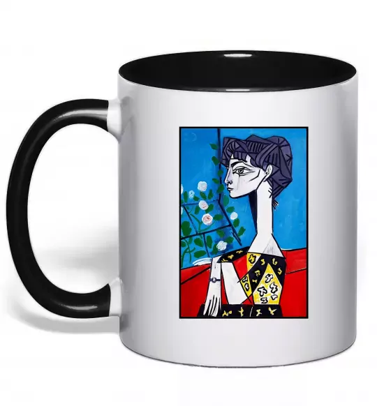 Чашка с цветной ручкой Жаклін із квітами Черный фото