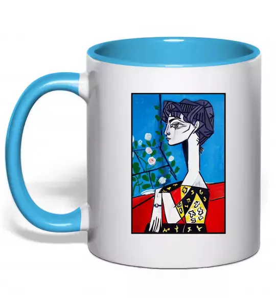 Чашка с цветной ручкой Жаклін із квітами Голубой фото