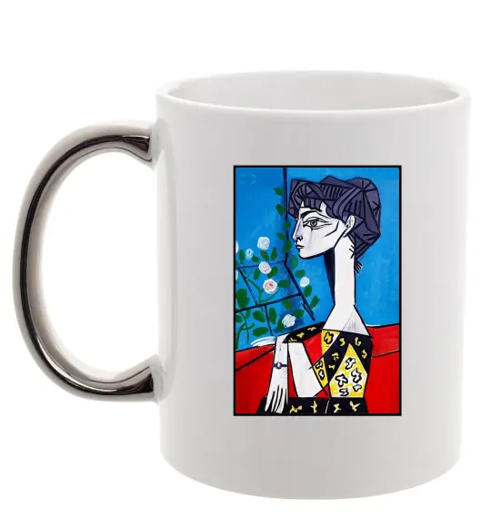 Чашка с цветной ручкой Жаклін із квітами Серебро фото