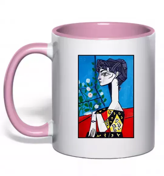 Чашка с цветной ручкой Жаклін із квітами Нежно розовый фото