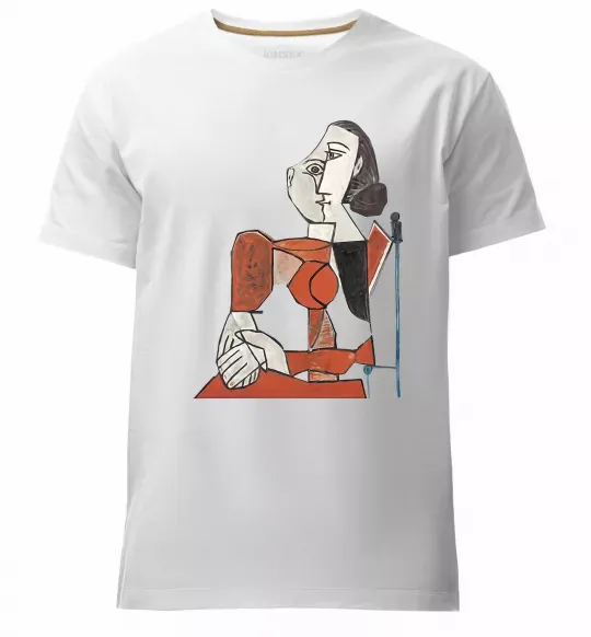 Чоловіча преміум футболка Жінка що сидить Білий фото