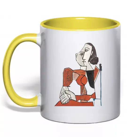 Чашка с цветной ручкой Жінка що сидить Солнечно желтый фото