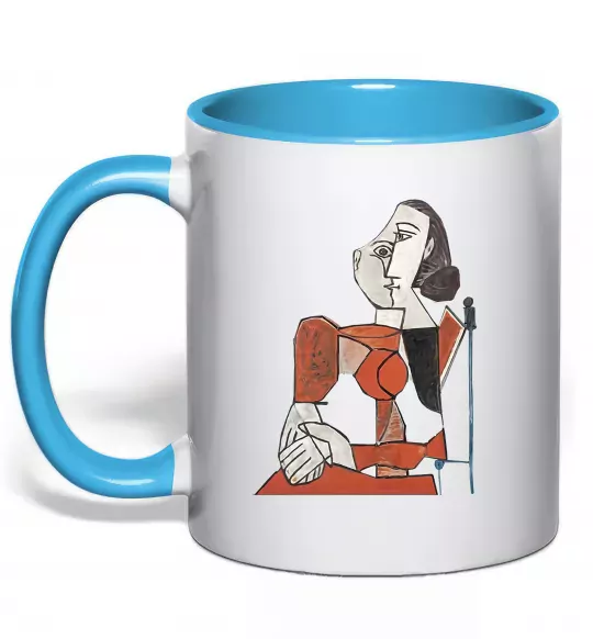 Чашка с цветной ручкой Жінка що сидить Голубой фото