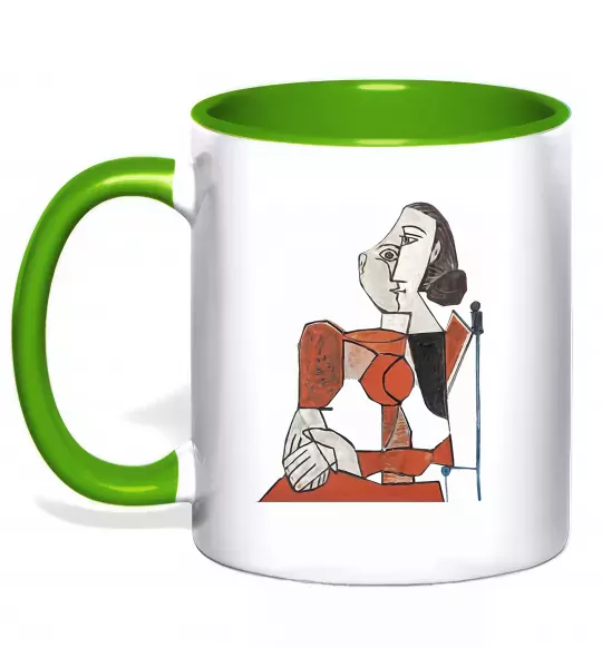 Чашка с цветной ручкой Жінка що сидить Зеленый фото