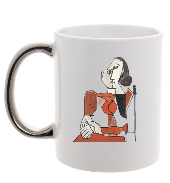 Чашка с цветной ручкой Жінка що сидить Серебро фото