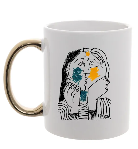 Чашка с цветной ручкой Kiss Золото фото