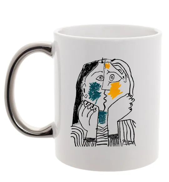 Чашка с цветной ручкой Kiss Серебро фото