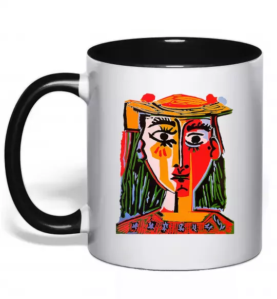 Чашка с цветной ручкой Жінка в капелюсі Черный фото