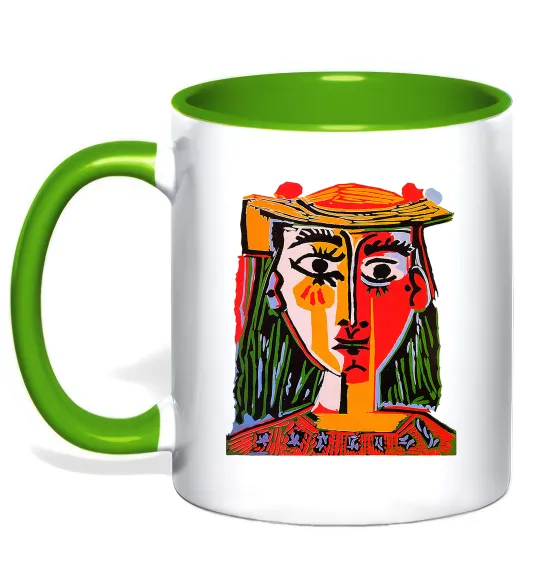 Чашка с цветной ручкой Жінка в капелюсі Лаймовый фото