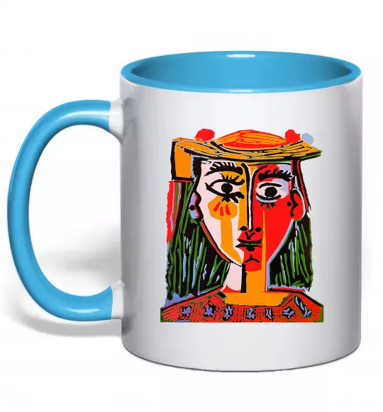 Чашка с цветной ручкой Жінка в капелюсі Голубой фото