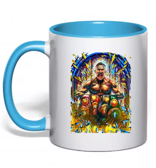 Чашка з кольоровою ручкою Пояси Блакитний фото