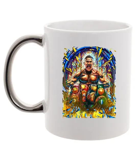 Чашка з кольоровою ручкою Пояси Срібло фото