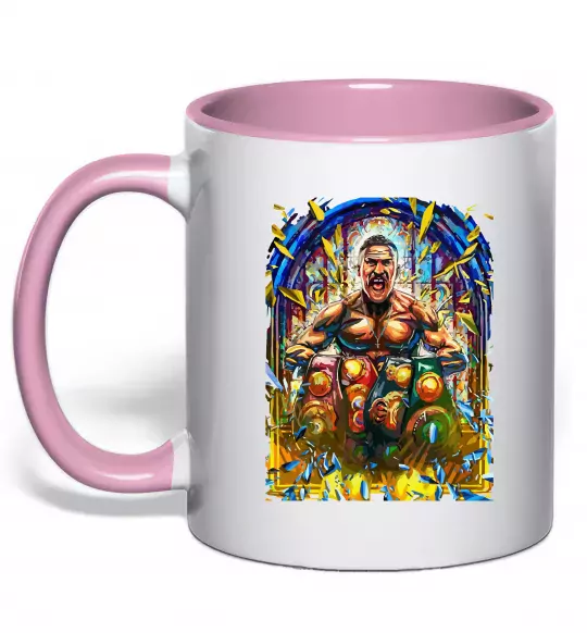 Чашка з кольоровою ручкою Пояси Ніжно рожевий фото