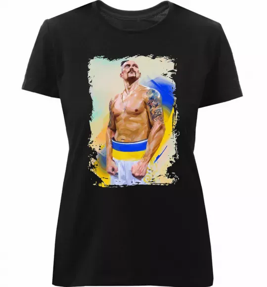 Женская премиум футболка Олександр Усик Черный фото