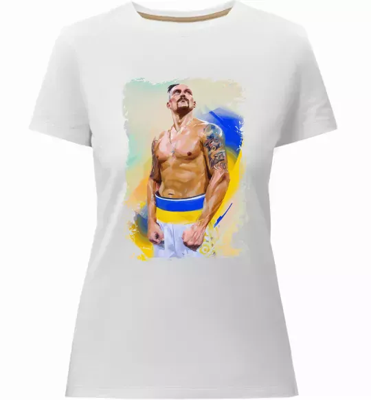 Женская премиум футболка Олександр Усик Белый фото