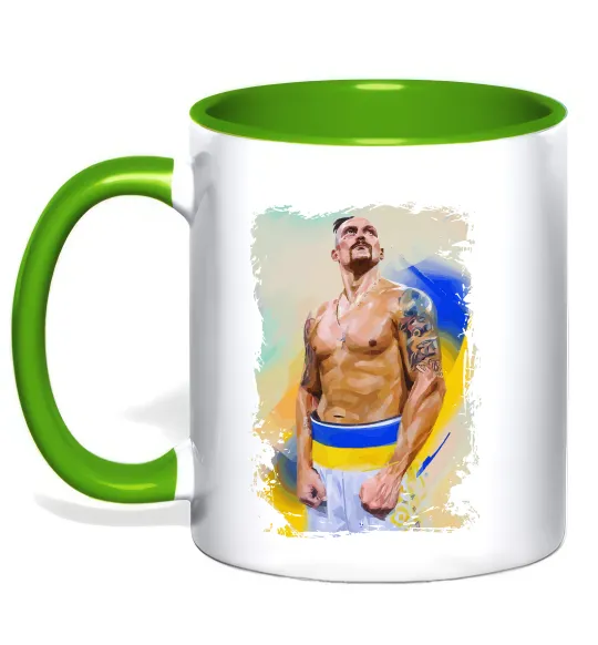 Чашка з кольоровою ручкою Олександр Усик Лаймовий фото