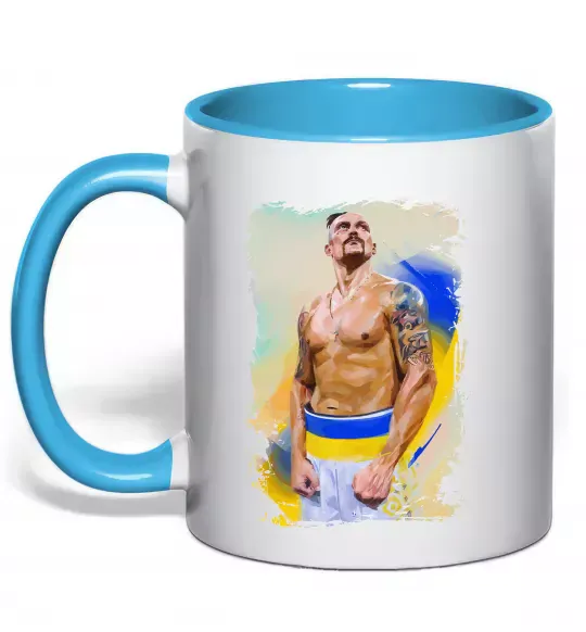 Чашка с цветной ручкой Олександр Усик Голубой фото